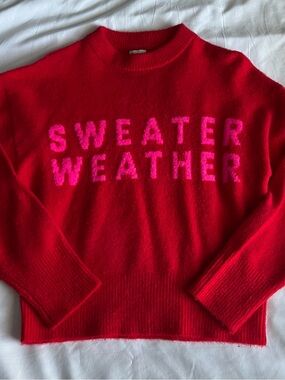 a new day Red Crewneck Sweater with Pink Lettering